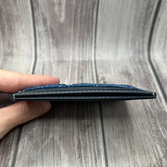 NEW COACH Denim & Leather Quilted Slim ID Card Case Compact Wallet - Picture 7 of 10